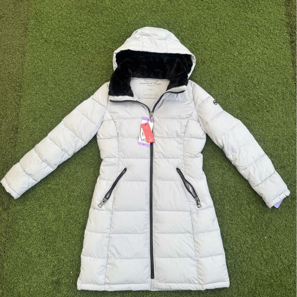 Andrew Marc Grey Coat with Black Fur Lining - Picture 1 of 3